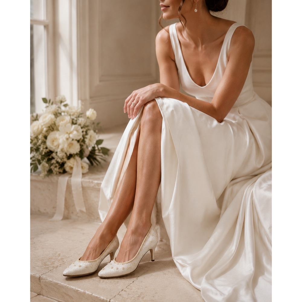 Frederico Leone Bridal Pumps Ivory Lace Pearl D'Orsay Heels Vintage Romantic 7.5